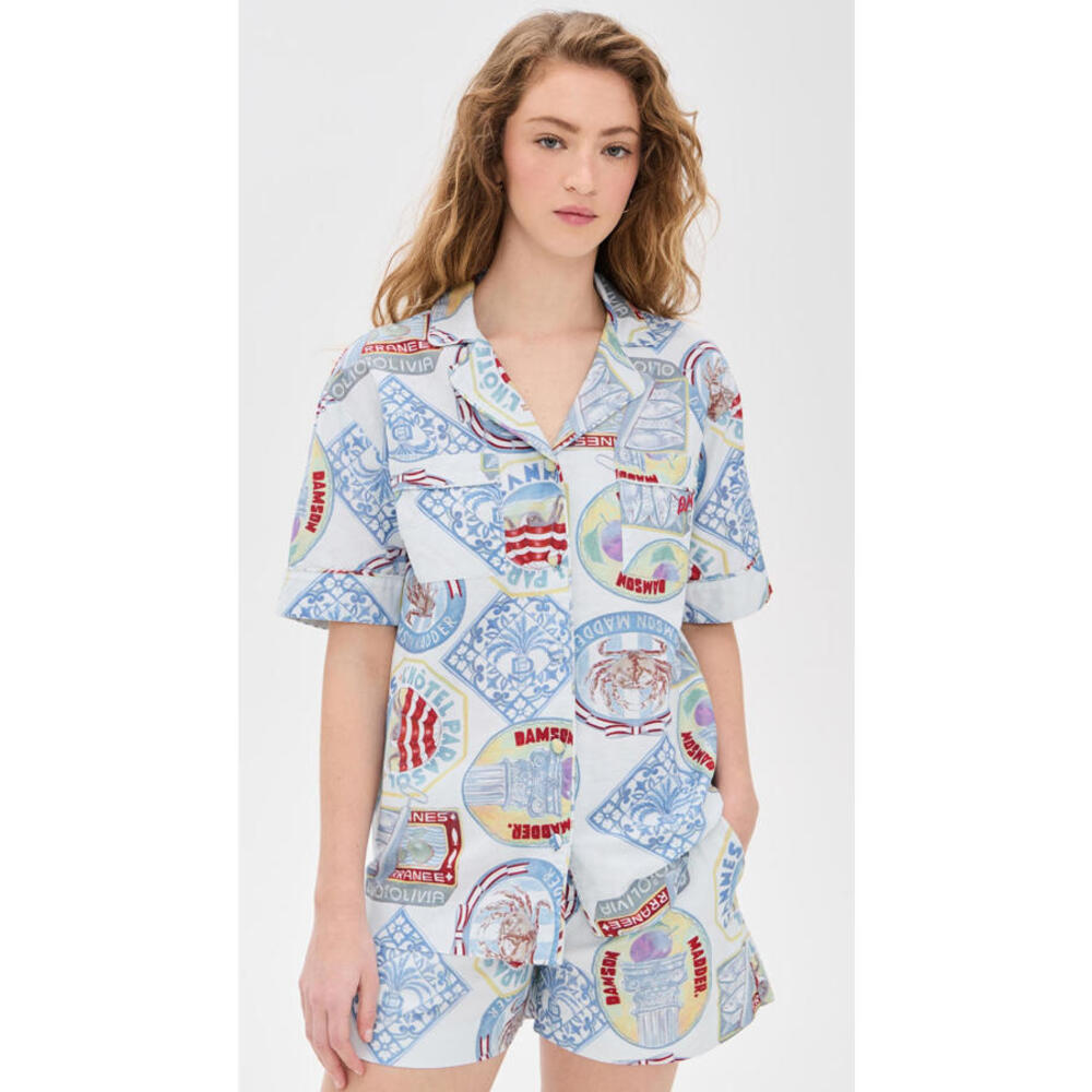 Damson Madder Chlo Holiday Print Shirt In Multiple Size 6